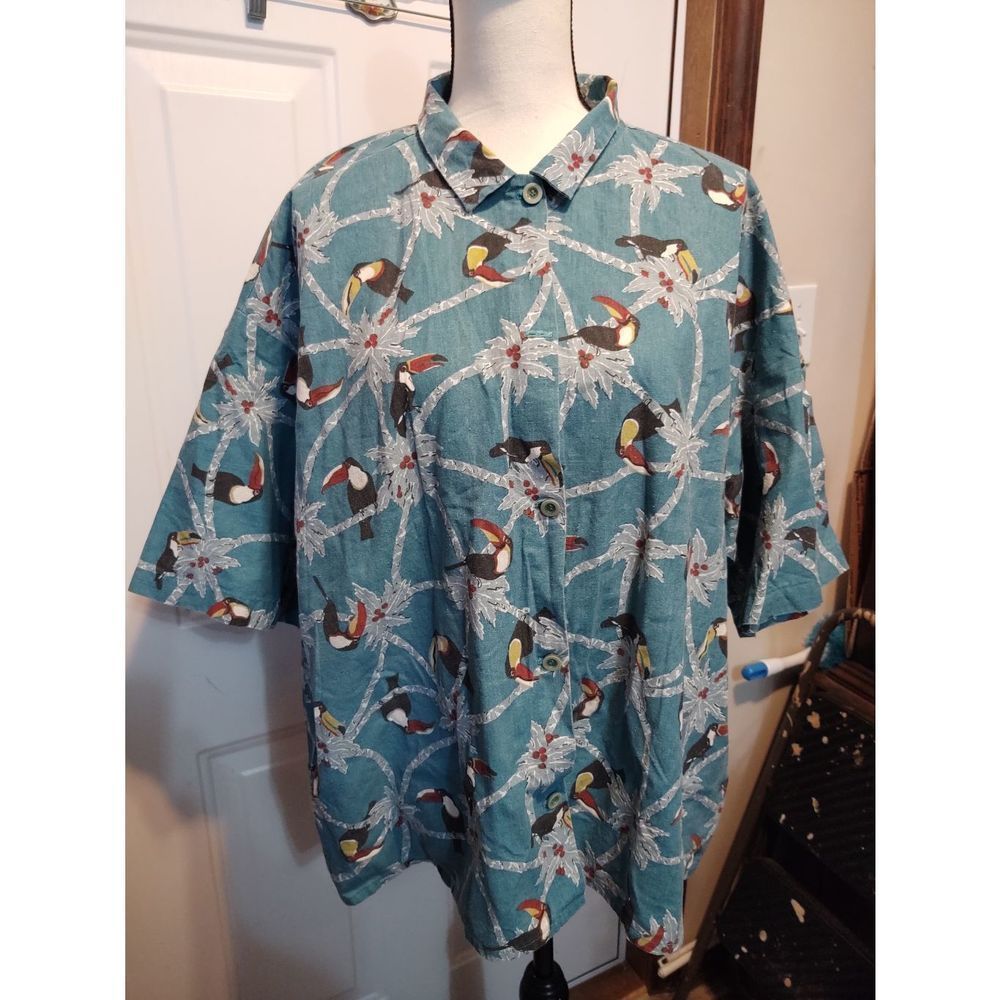 Toucan‎ Print Button Front Hawaiian Style Casual Shirt Men's Size XXL